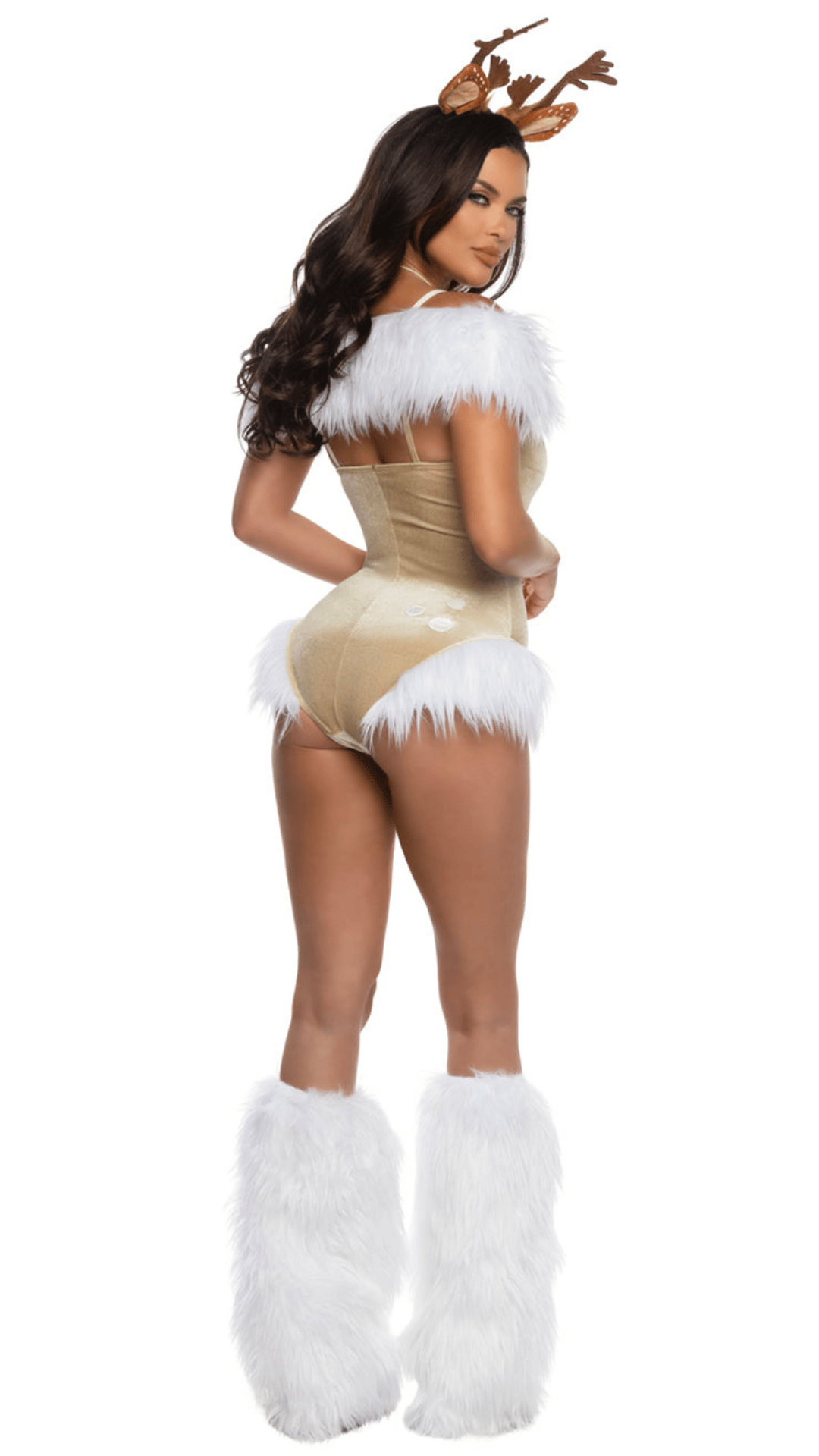 Dashing Doe Costume – deluxe deer costume with horns headpiece, rear view