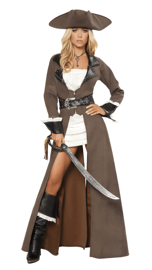 Deluxe 4pc Pirate Captain Costume Front View - Naughty Kitten Clothing Halloween Costume