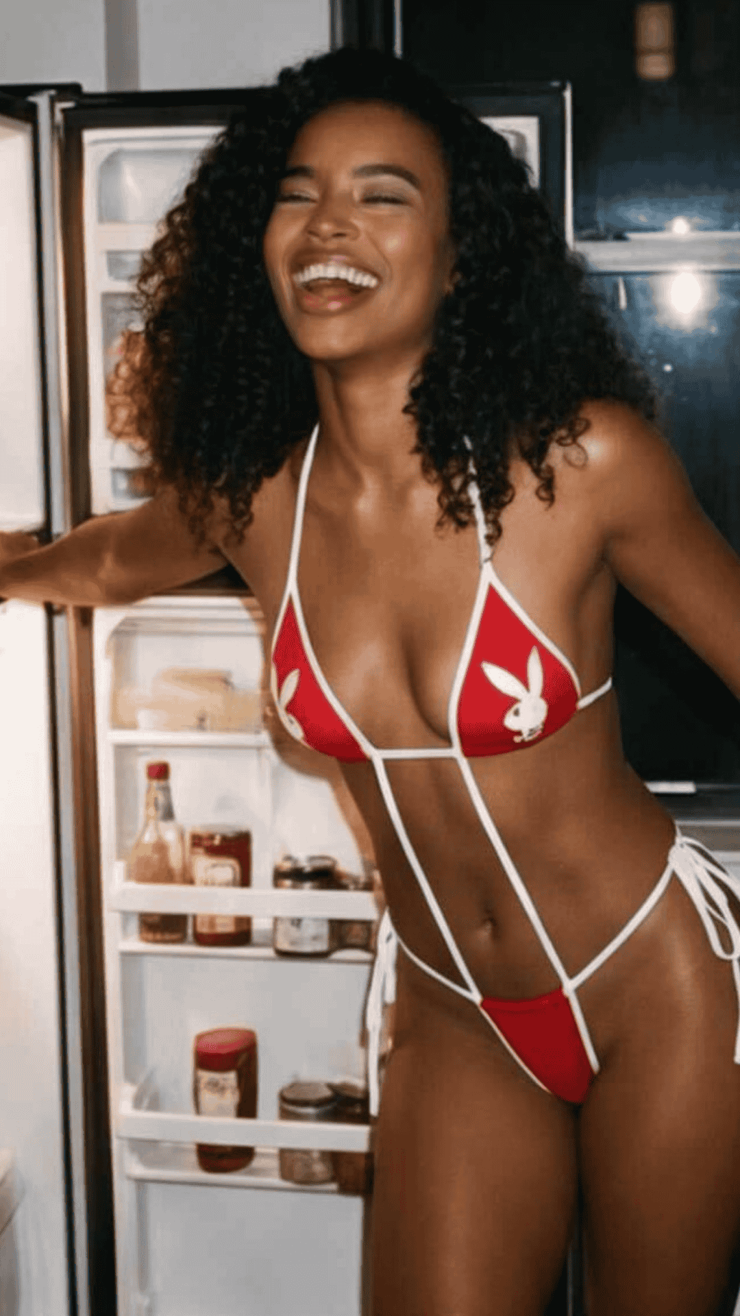 Naughty Kitten Clothing Dueling Bunny Sling Red/White Front View Women's Playboy Lingerie