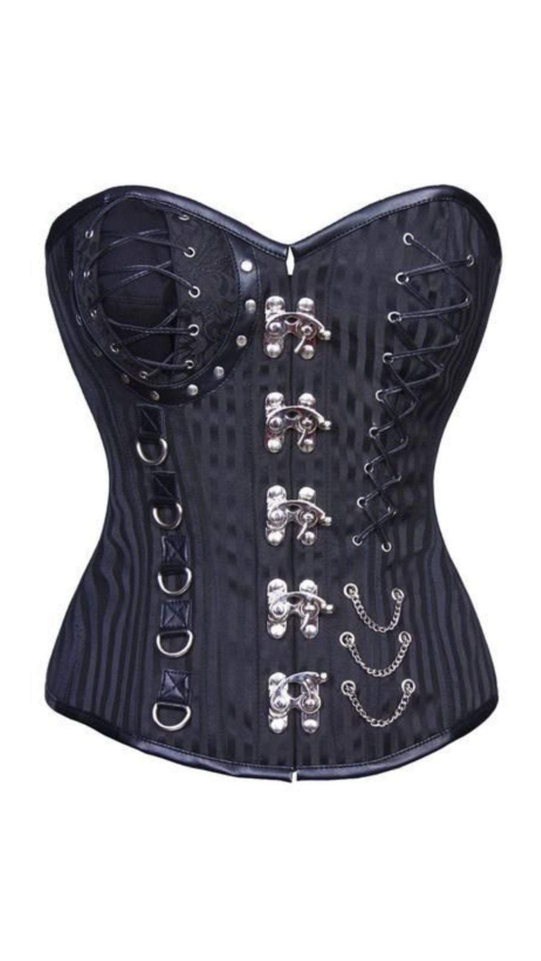 Dusk Gothic Pinstripe Corset Front View - Naughty Kitten Clothing