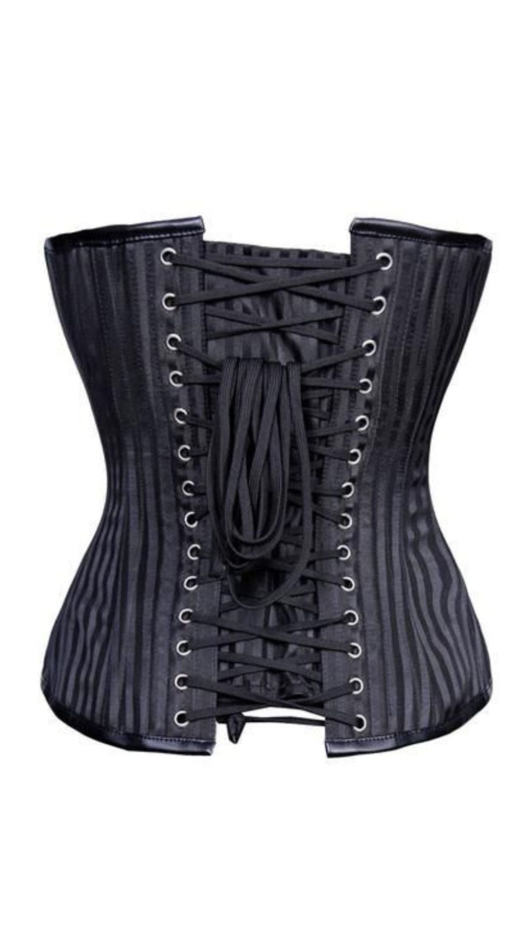 Dusk Gothic Pinstripe Corset Rear View - Naughty Kitten Clothing