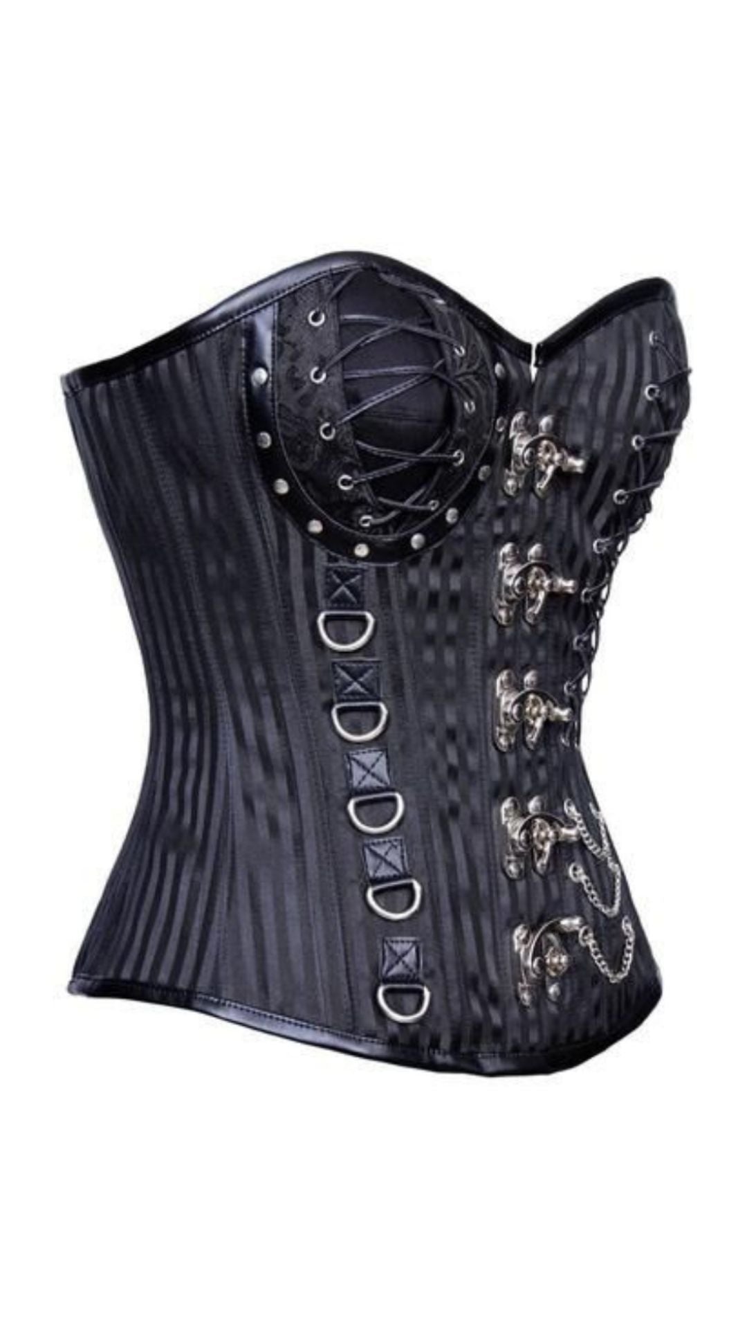 Dusk Gothic Pinstripe Corset Side View - Naughty Kitten Clothing
