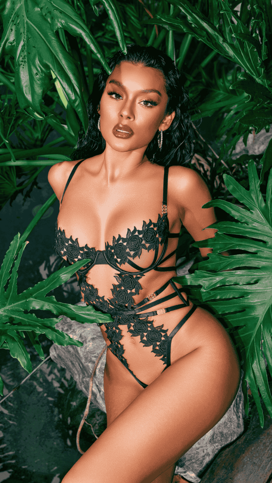 Naughty Kitten Clothing Ebony Rose Teddy Front View Lingerie