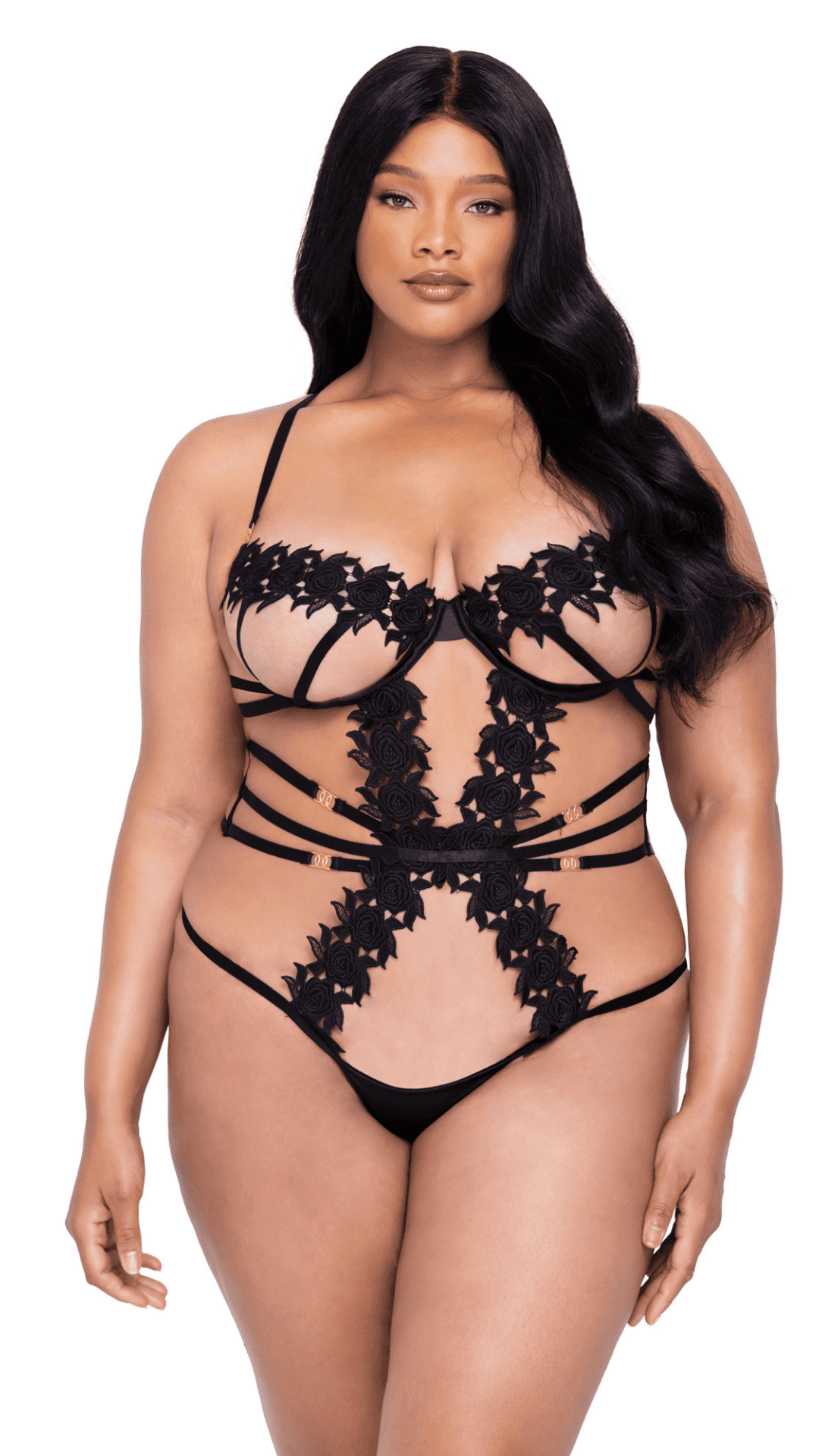Naughty Kitten Clothing Ebony Rose Teddy Front View Plus Size Lingerie