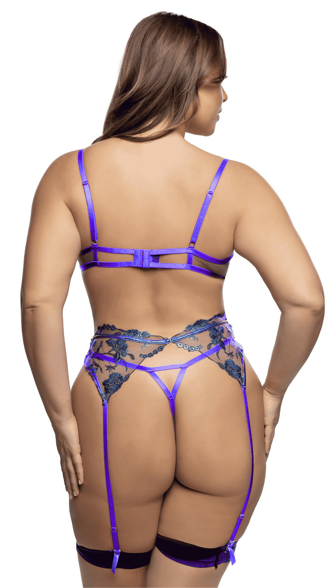 Plus size Electric Shimmer Garter Set back view
