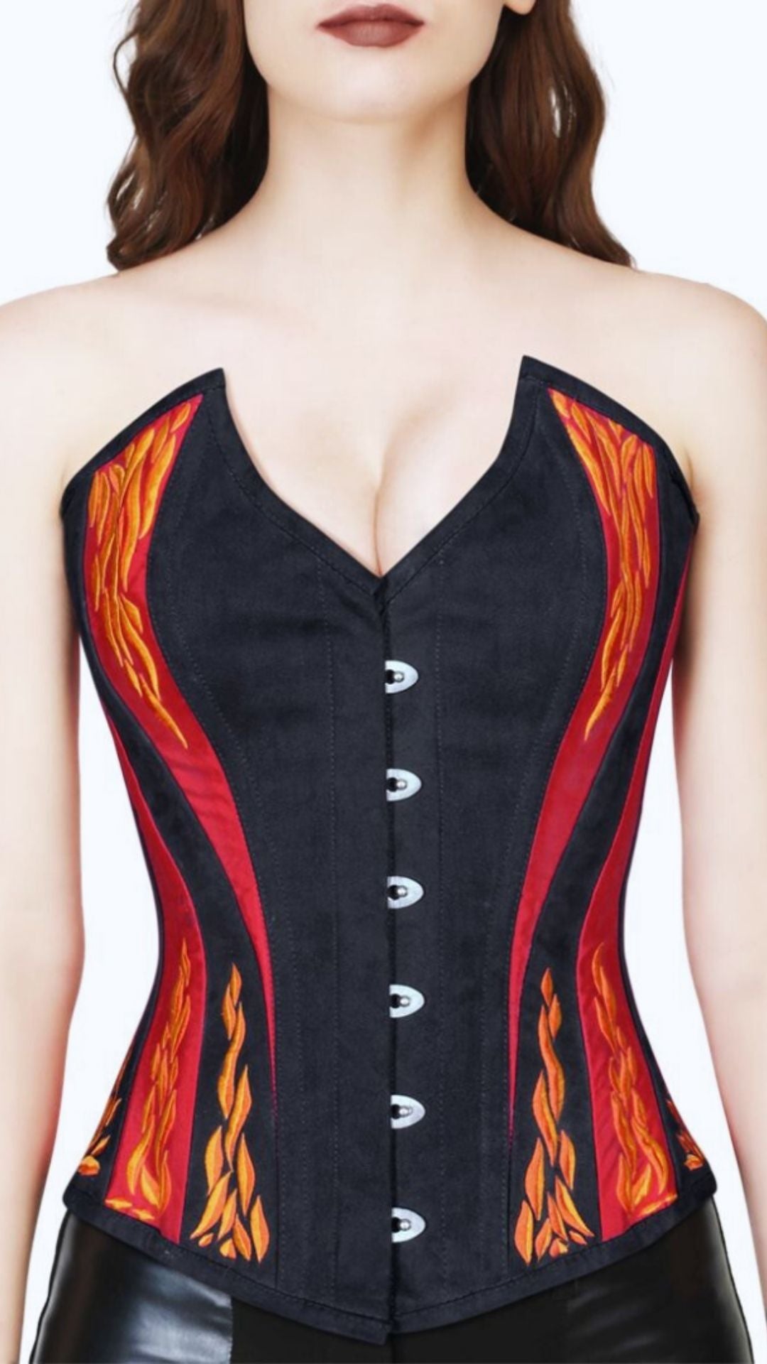 Embers Embroidered Corset Front View- Naughty Kitten Clothing