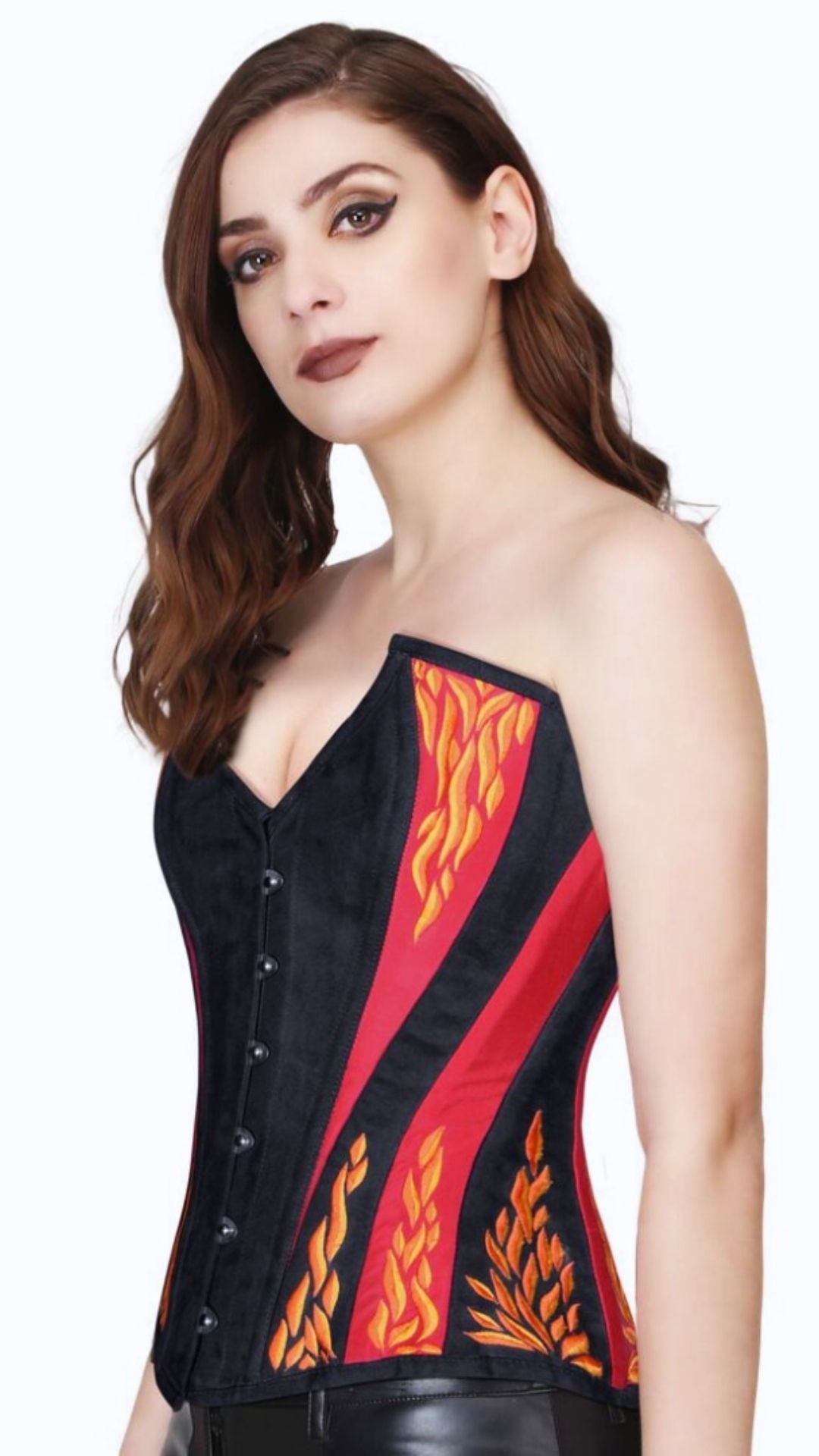 Embers Embroidered Corset Side View- Naughty Kitten Clothing