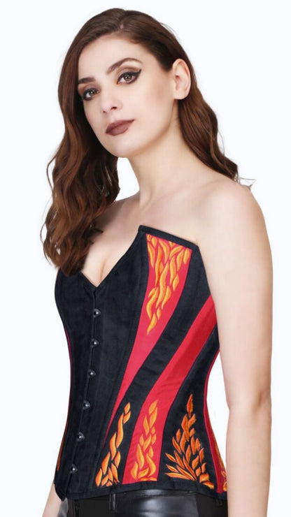Embers Embroidered Corset Side View- Naughty Kitten Clothing