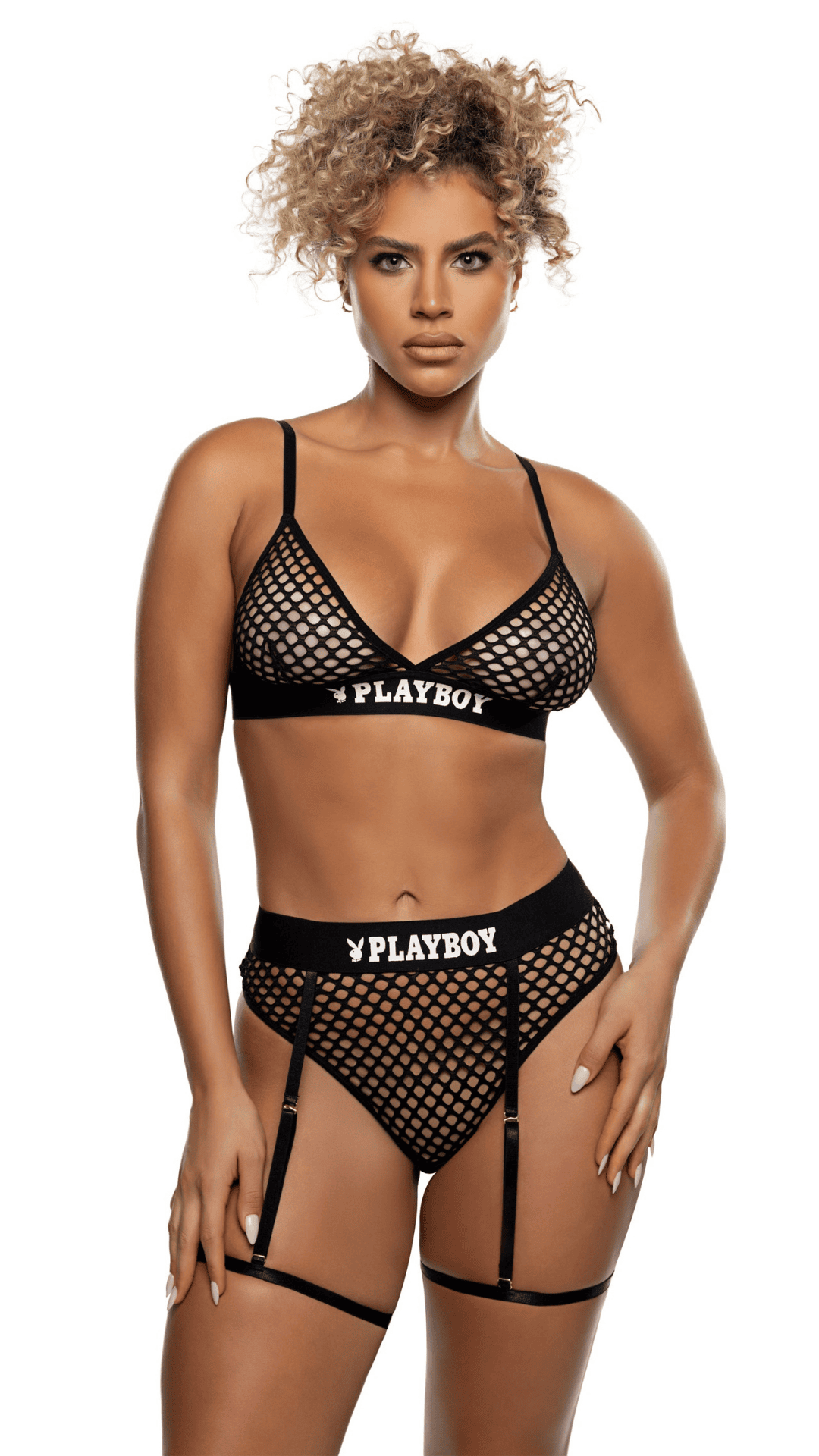 Naughty Kitten Clothing Erotic Bunny 2pc Set  Black Front View Women's Playboy Lingerie
