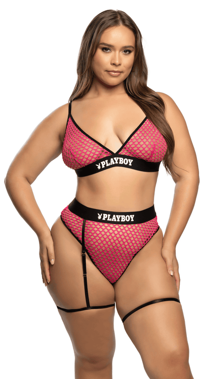 Naughty Kitten Clothing Erotic Bunny 2pc Set  Hot Pink Front View Women's Playboy Lingerie Plus Size