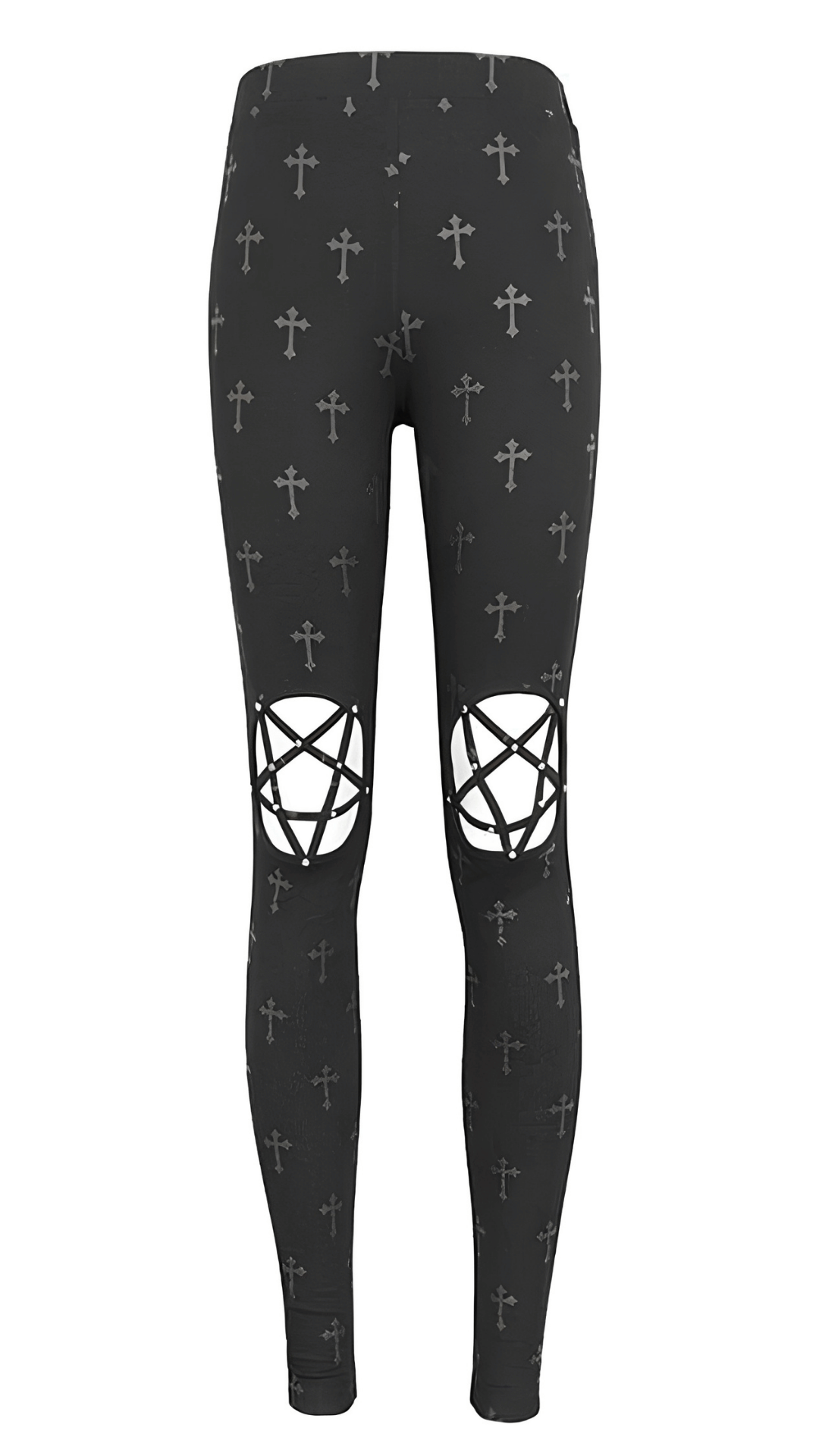 Naughty Kitten Clothing Fallen Saint Pentagram Leggings Front View Alternative Gothic Women's Leggings