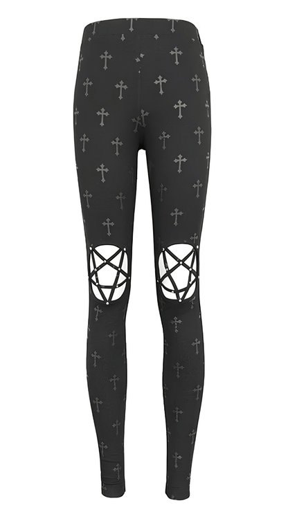 Naughty Kitten Clothing Fallen Saint Pentagram Leggings Front View Alternative Gothic Women's Leggings