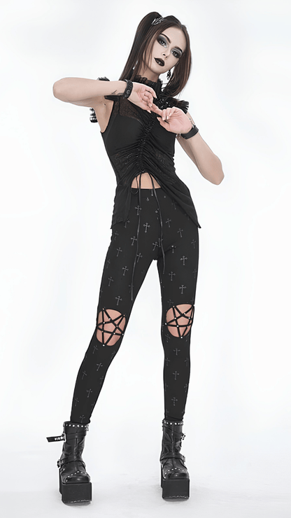 Naughty Kitten Clothing Fallen Saint Pentagram Leggings Front View Alternative Gothic Women's Leggings