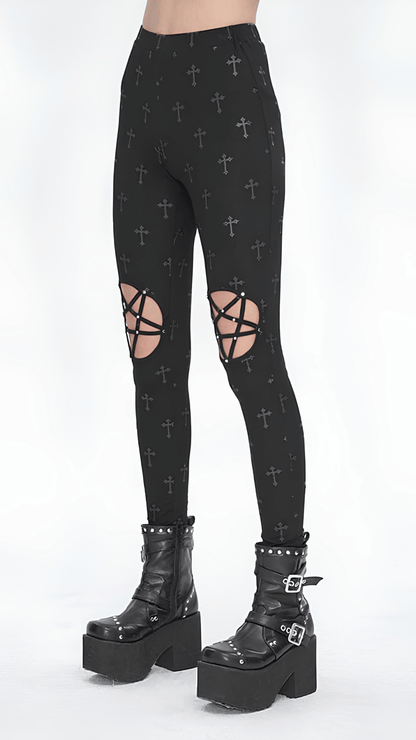 Naughty Kitten Clothing Fallen Saint Pentagram Leggings Side View Alternative Gothic Women's Leggings