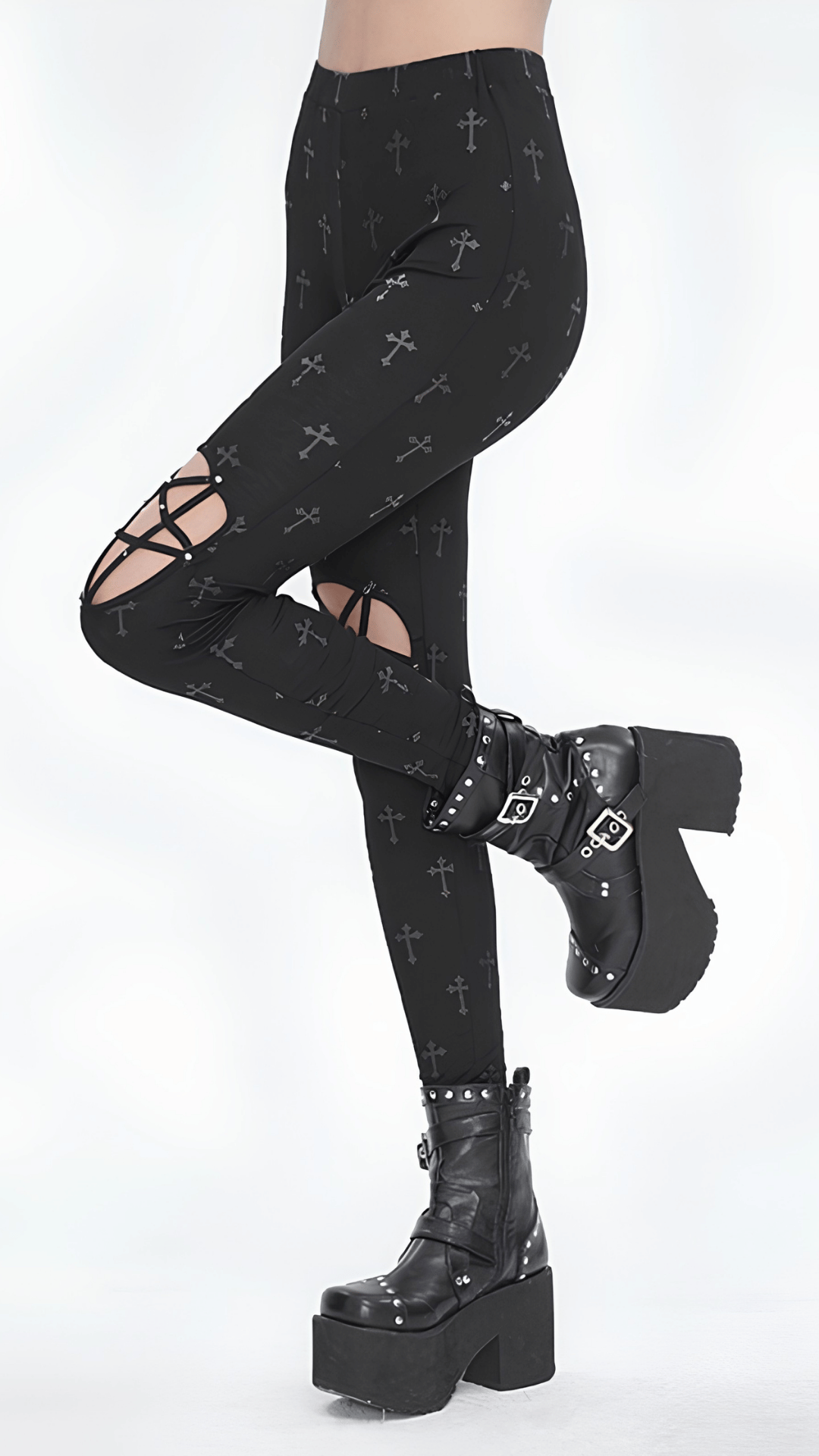 Naughty Kitten Clothing Fallen Saint Pentagram Leggings Side View Alternative Gothic Women's Leggings