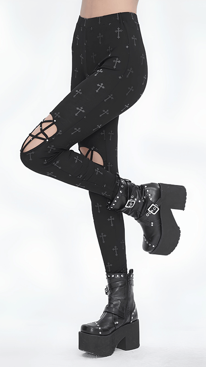 Naughty Kitten Clothing Fallen Saint Pentagram Leggings Side View Alternative Gothic Women's Leggings