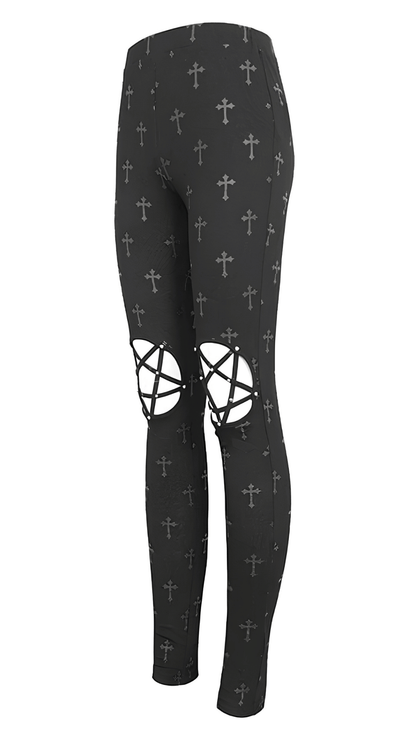 Naughty Kitten Clothing Fallen Saint Pentagram Leggings Side View Alternative Gothic Women's Leggings