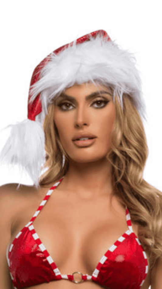 Naughty Kitten Clothing Faux Fur Trimmed Christmas Hat Christmas Costume Accessories Front View