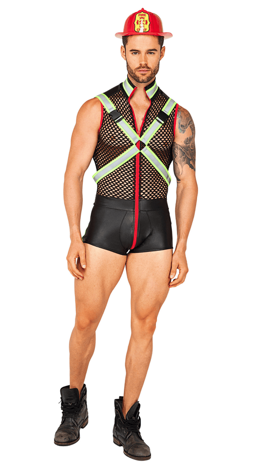 Fireman Fever Costume Front View - Naughty Kitten Clothing Men's Halloween Costume
