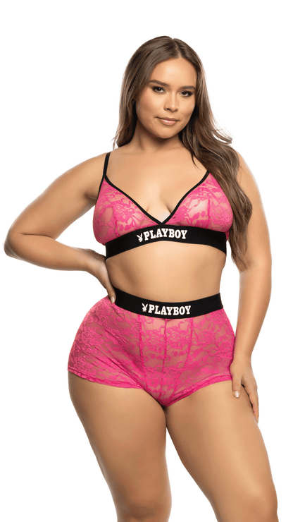 Naughty Kitten Clothing Flirty Bunny Lounge Set Front View Women's Playboy Lingerie Plus Size