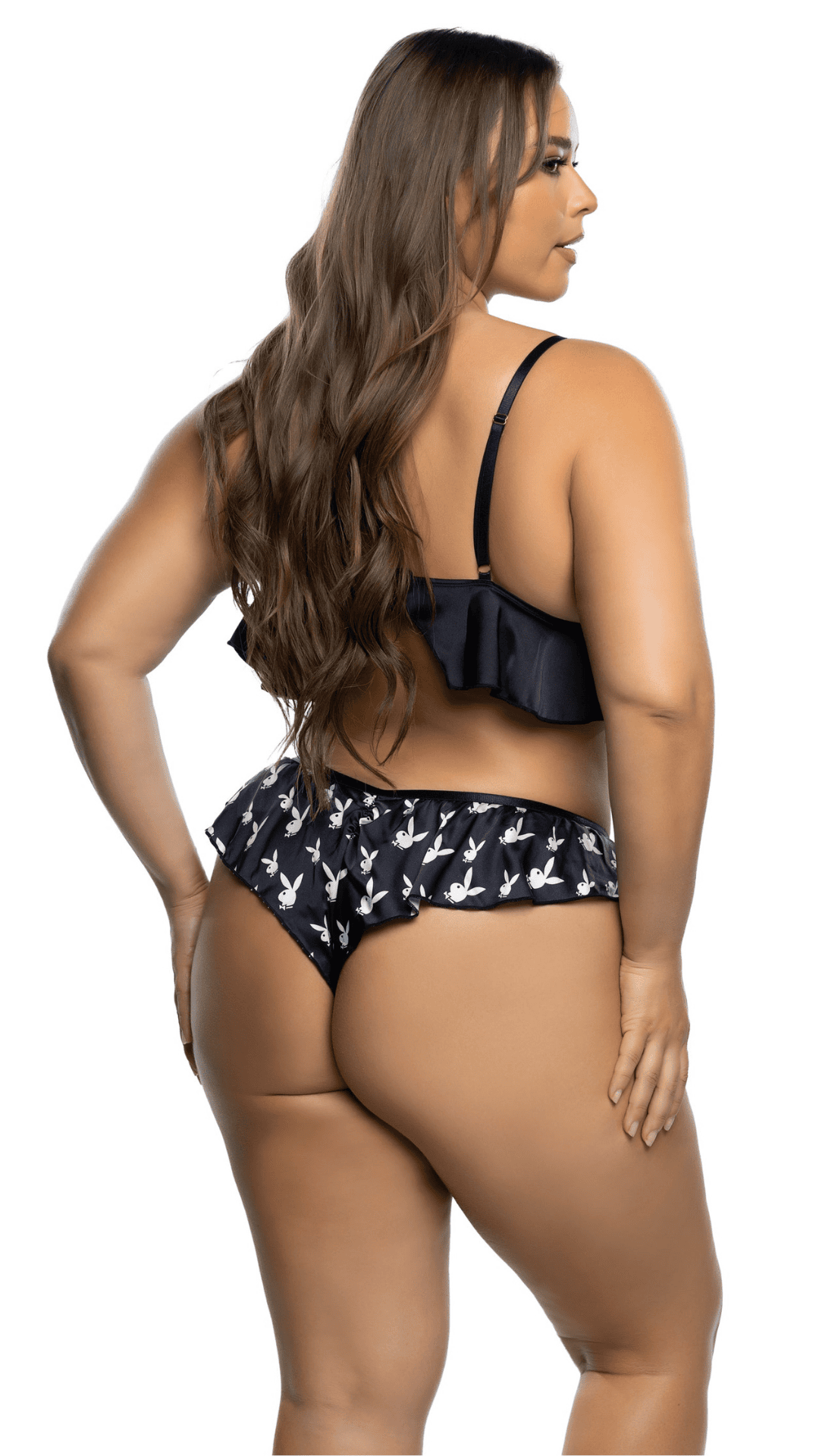 Naughty Kitten Clothing Flutter Bunny Black Lounge Set  Rear View Playboy Sleepwear Lingerie Plus Size