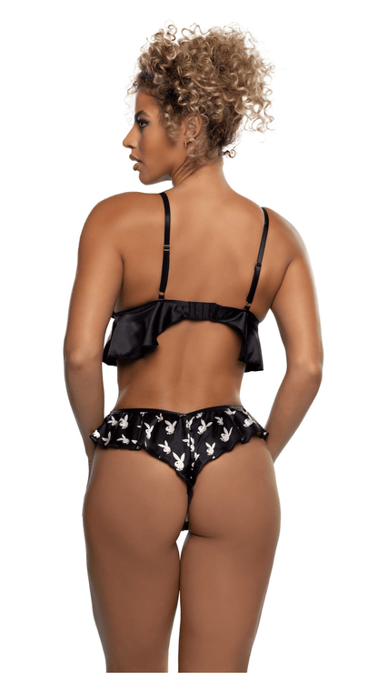 Naughty Kitten Clothing Flutter Bunny Black Lounge Set  Rear View Playboy Sleepwear Lingerie