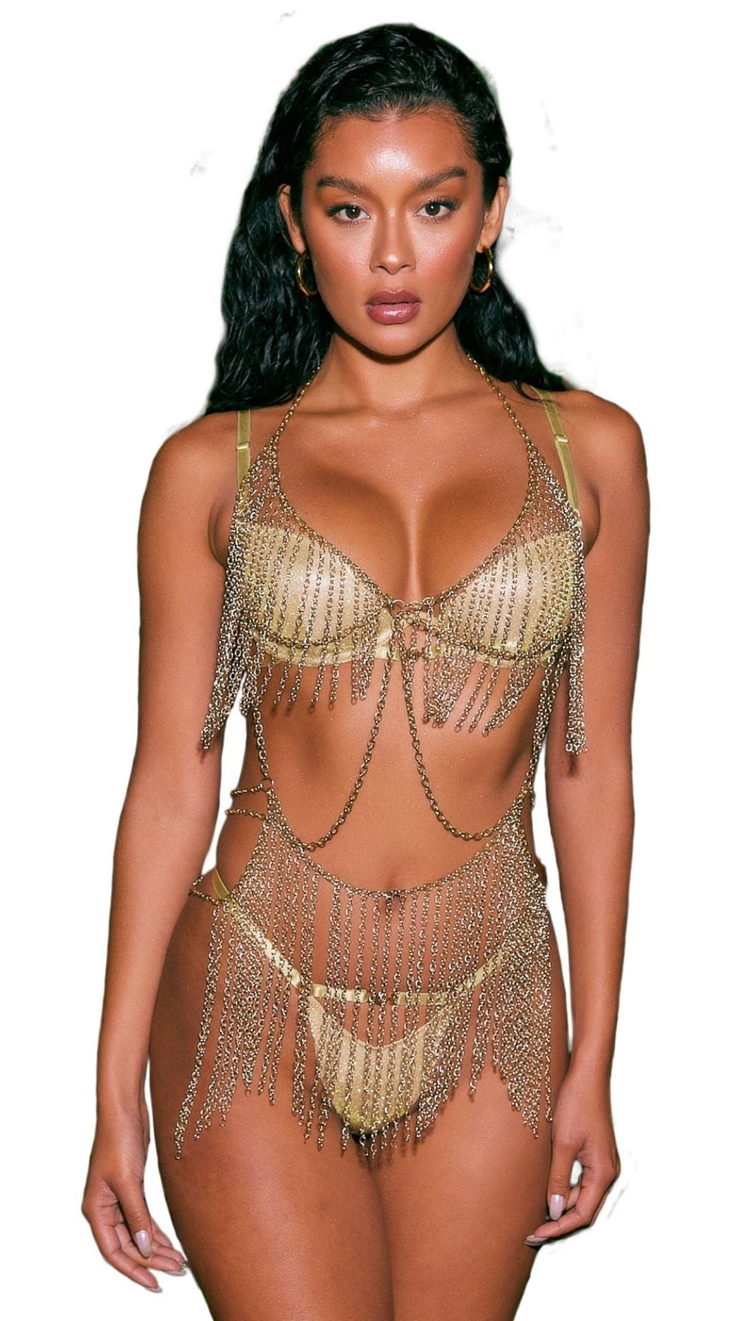 Naughty Kitten Clothing Fringe Fetish Body Chain Front View Women's Lingerie