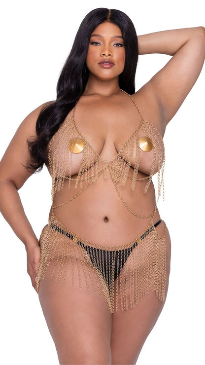 Naughty Kitten Clothing Fringe Fetish Body Chain Front View Women's  Plus Size Lingerie