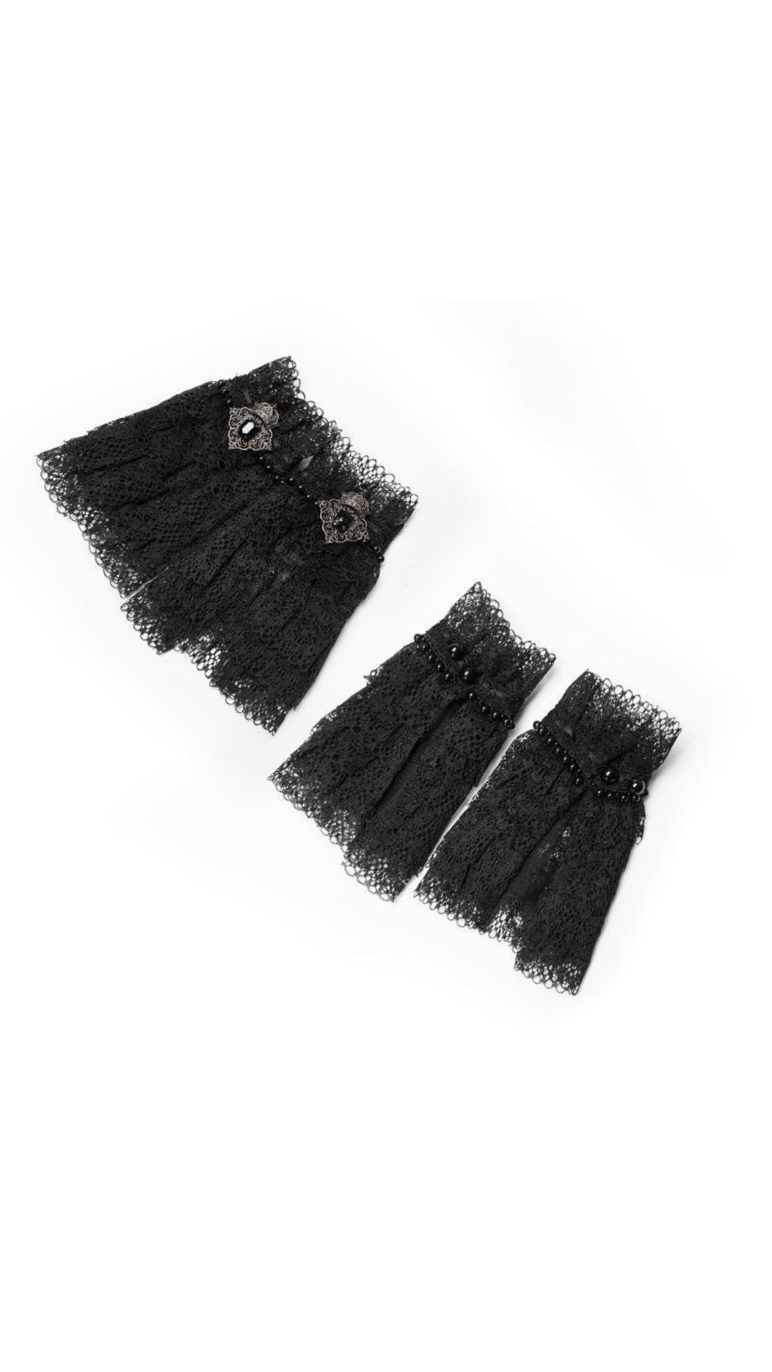 Naughty Kitten Clothing Goth Vintage Handmade Lace Gloves Front and Back View Alternative Fashion Gothic Accessories