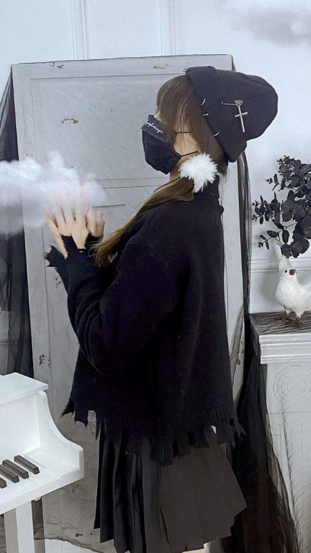 Naughty Kitten Clothing Gothic Coffin Cross Pleated Skirt With Belts Side View Gothic Alternative Wear