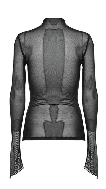 Naughty Kitten Clothing Gothic Cross Mesh Shirt Rear View Gothic Alternative Women's Fashion
