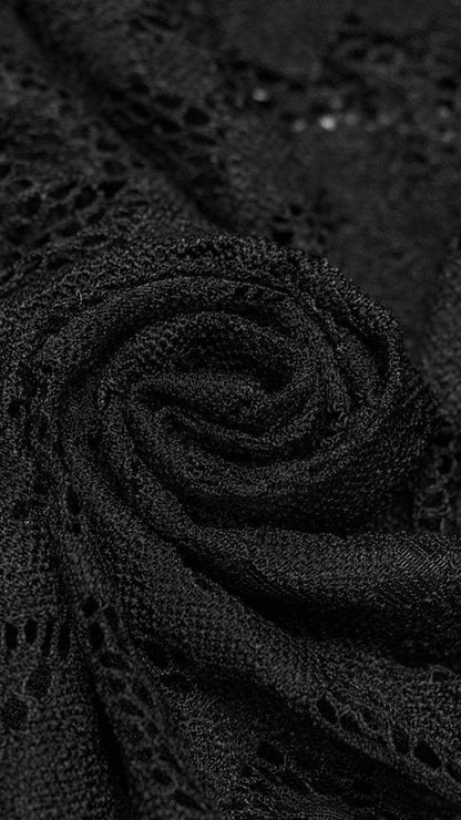 Naughty Kitten Clothing Gothic Cross Embroidered Lace Tank Top Close Up View Alternative Gothic Women's Fashion