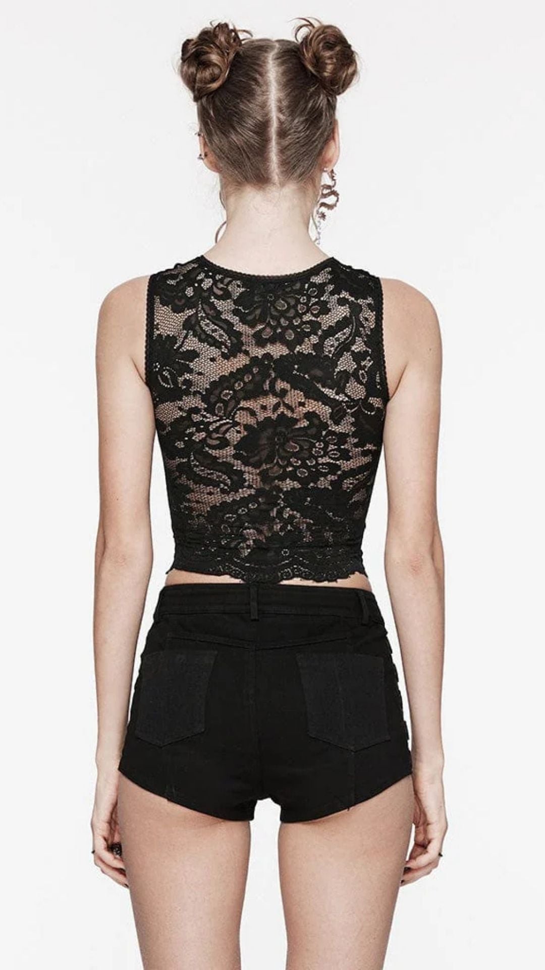 Naughty Kitten Clothing Gothic Cross Embroidered Lace Tank Top Rear View Alternative Gothic Women's Fashion