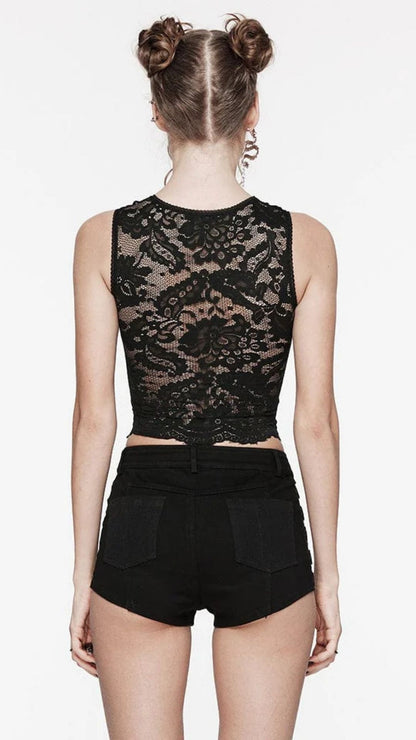 Naughty Kitten Clothing Gothic Cross Embroidered Lace Tank Top Rear View Alternative Gothic Women's Fashion