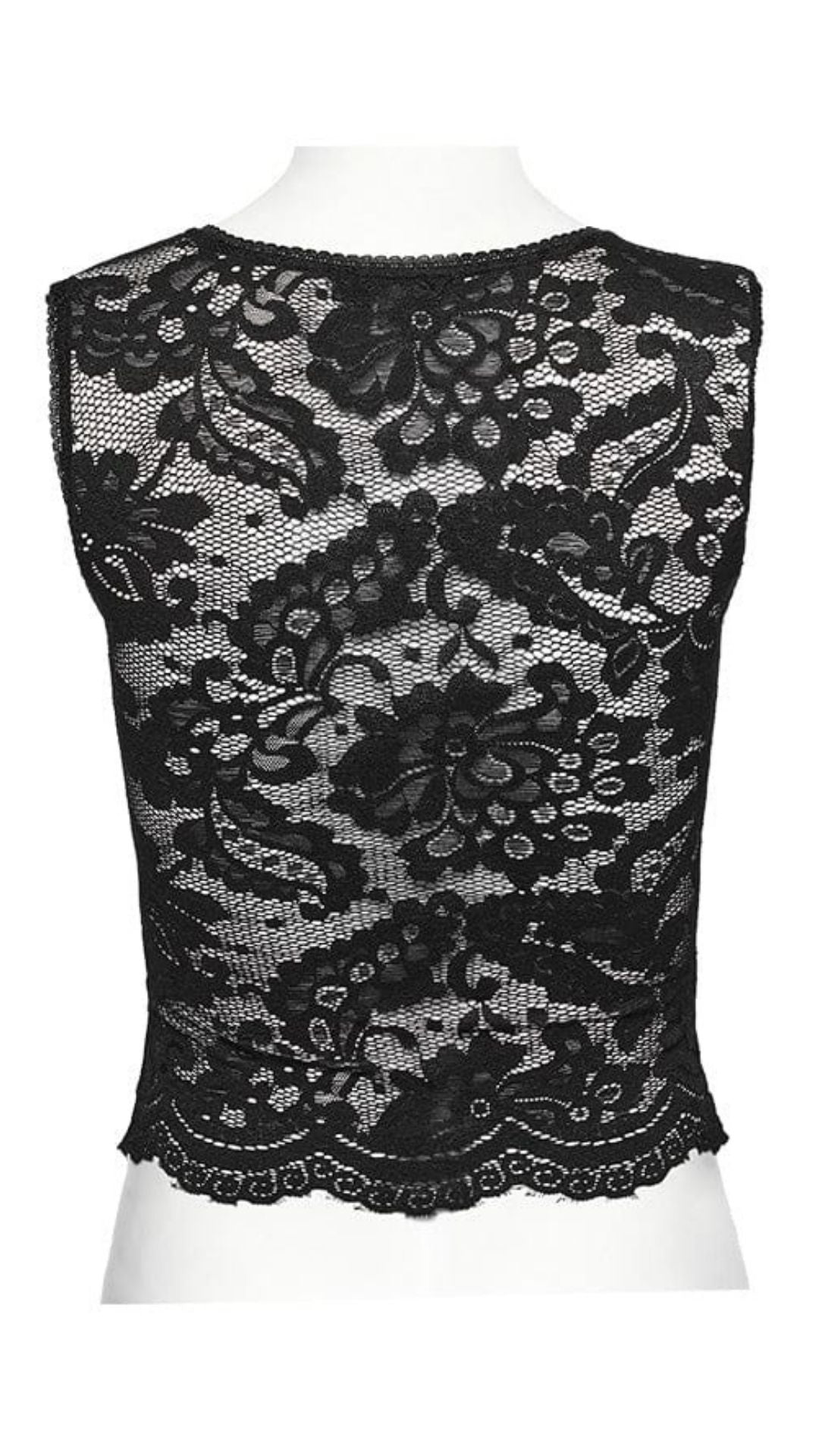 Naughty Kitten Clothing Gothic Cross Embroidered Lace Tank Top Front View Alternative Gothic Women's Fashion