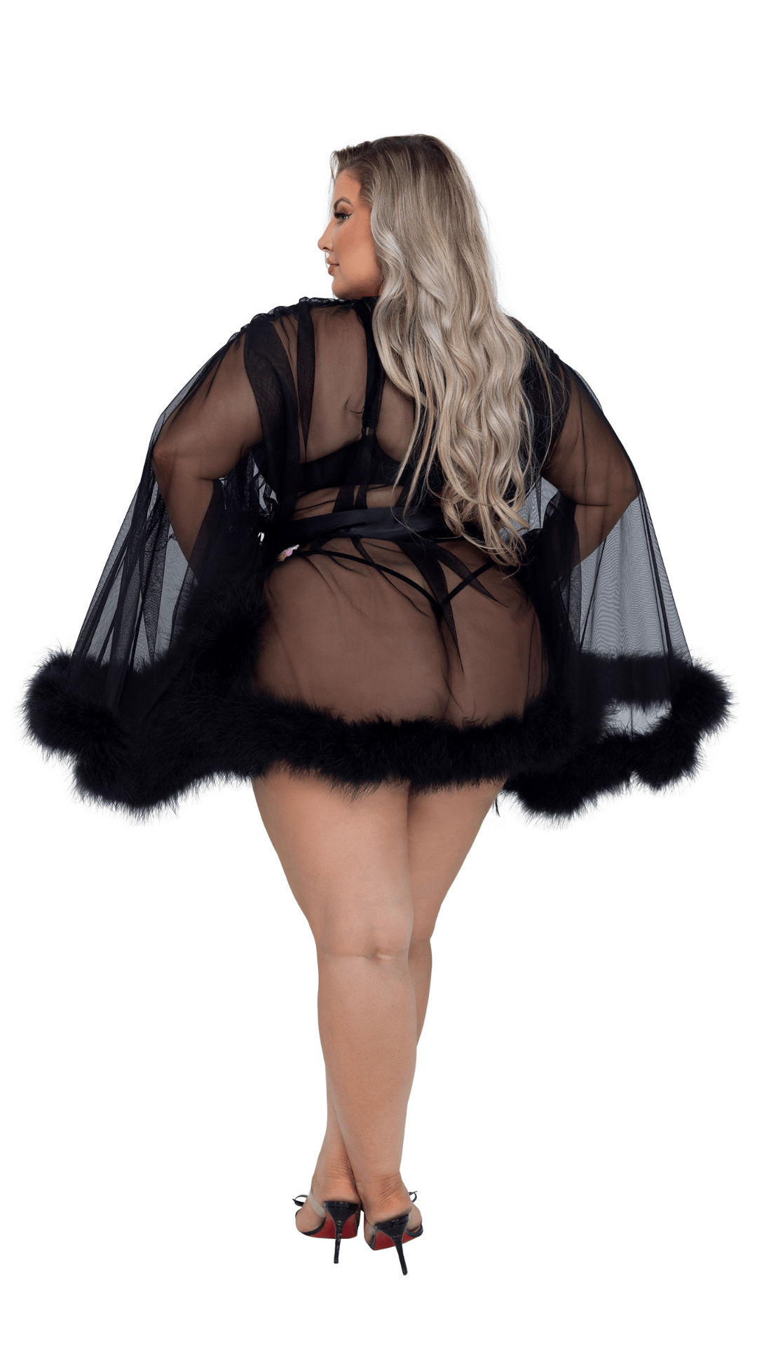 Naughty Kitten Clothing Hollywood Glam Luxury Mini Robe Black Rear View Lingerie Queen Size