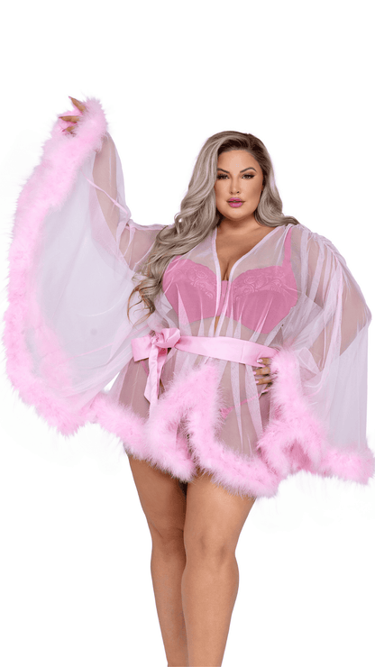 Naughty Kitten Clothing Hollywood Glam Luxury Mini Robe Pink Front View Plus Size Lingerie