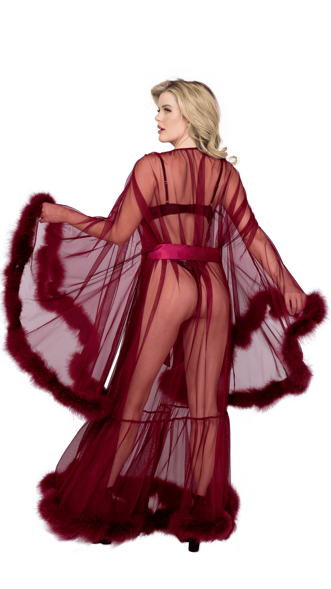 Naughty Kitten Hollywood Glam Luxury Robe Burgundy Rear View Lingerie