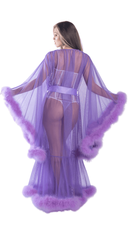Hollywood Glam Luxury Robe - Purple - Naughty Kitten Clothing Rear View Lingerie Loungewear