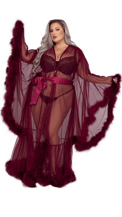 Naughty Kitten Hollywood Glam Luxury Robe Burgundy Front View Queen Size Lingerie