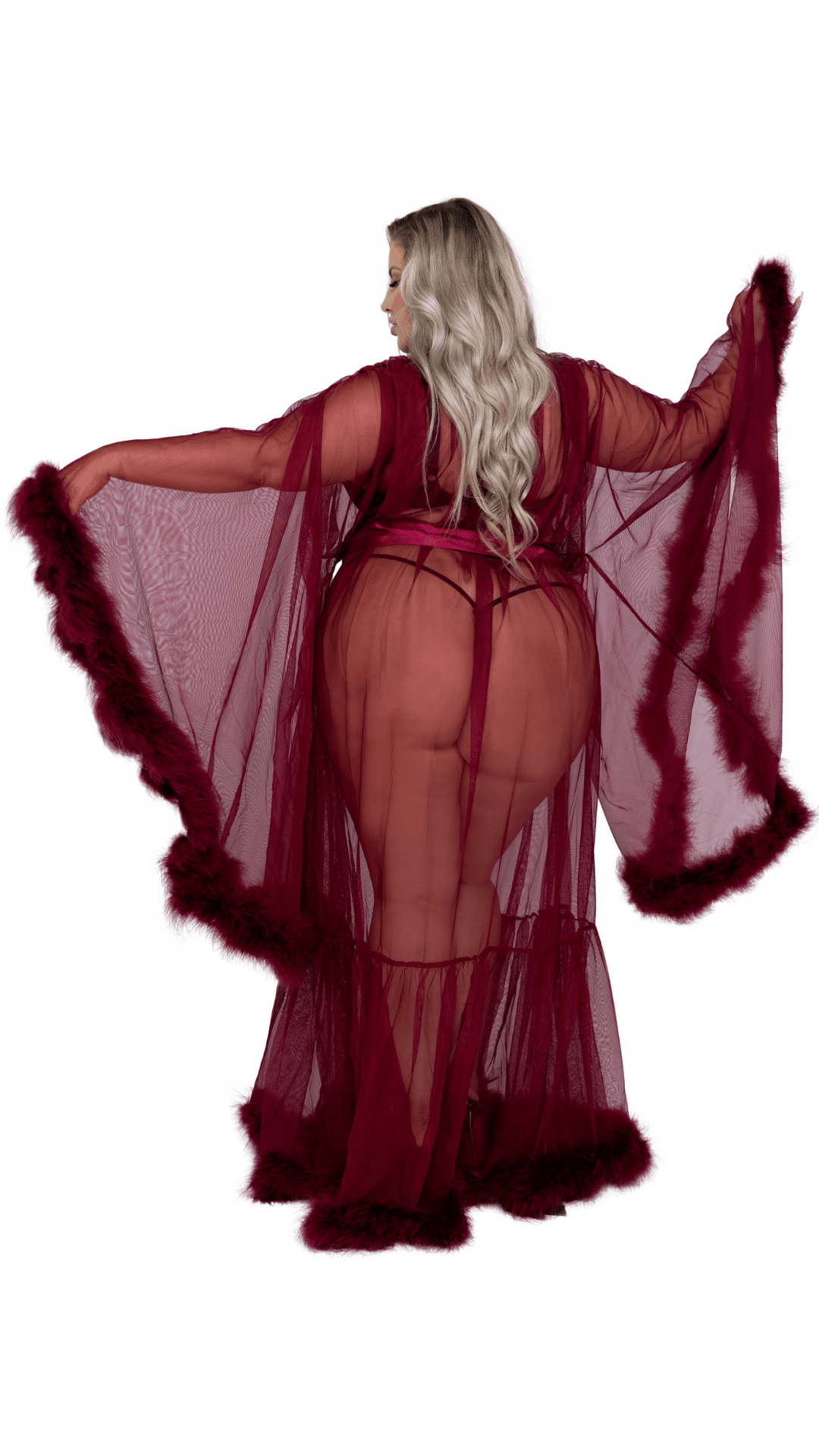 Naughty Kitten Hollywood Glam Luxury Robe Burgundy Rear View Queen Size Lingerie