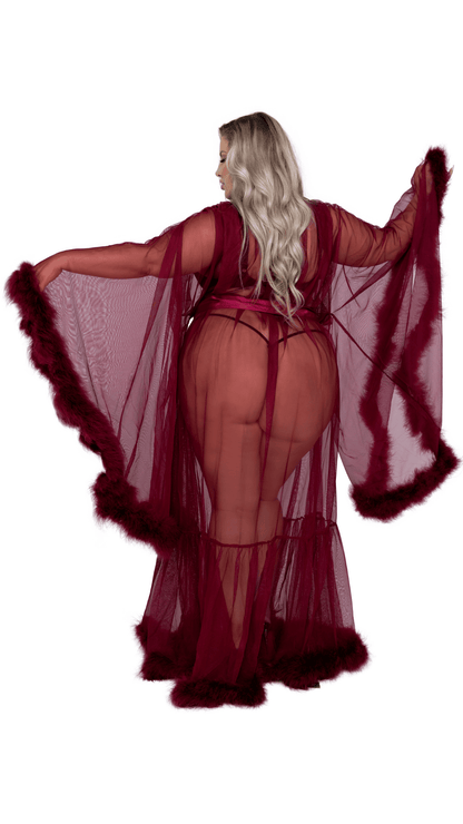 Naughty Kitten Hollywood Glam Luxury Robe Burgundy Rear View Queen Size Lingerie