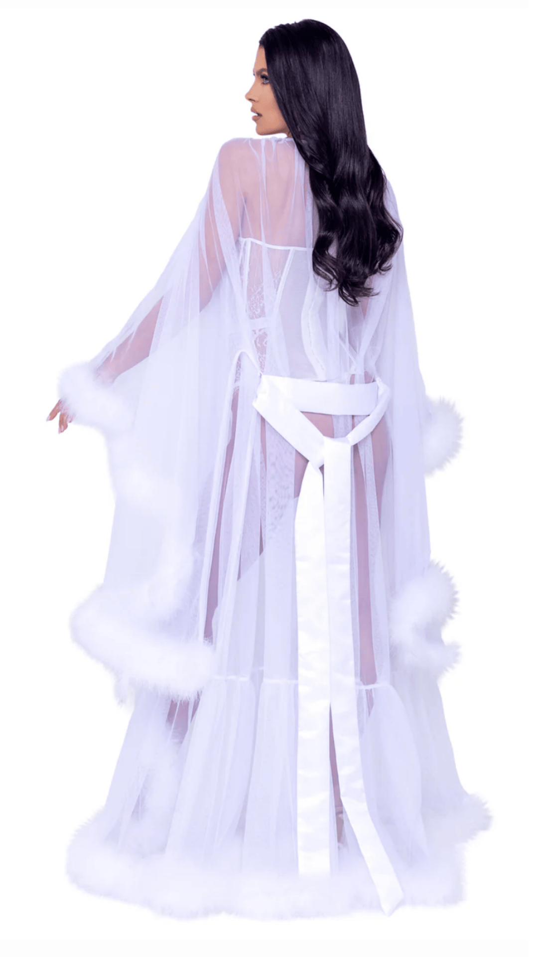 Naughty Kitten Hollywood Glam Luxury Robe - White Rear View Lingerie Sleepwear