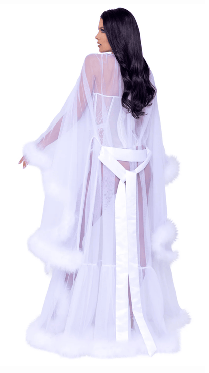 Naughty Kitten Hollywood Glam Luxury Robe - White Rear View Lingerie Sleepwear