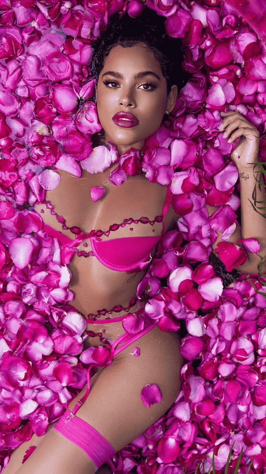 Naughty Kitten Kiss & Tell 3-Piece Garter Set Front View Model Lingerie