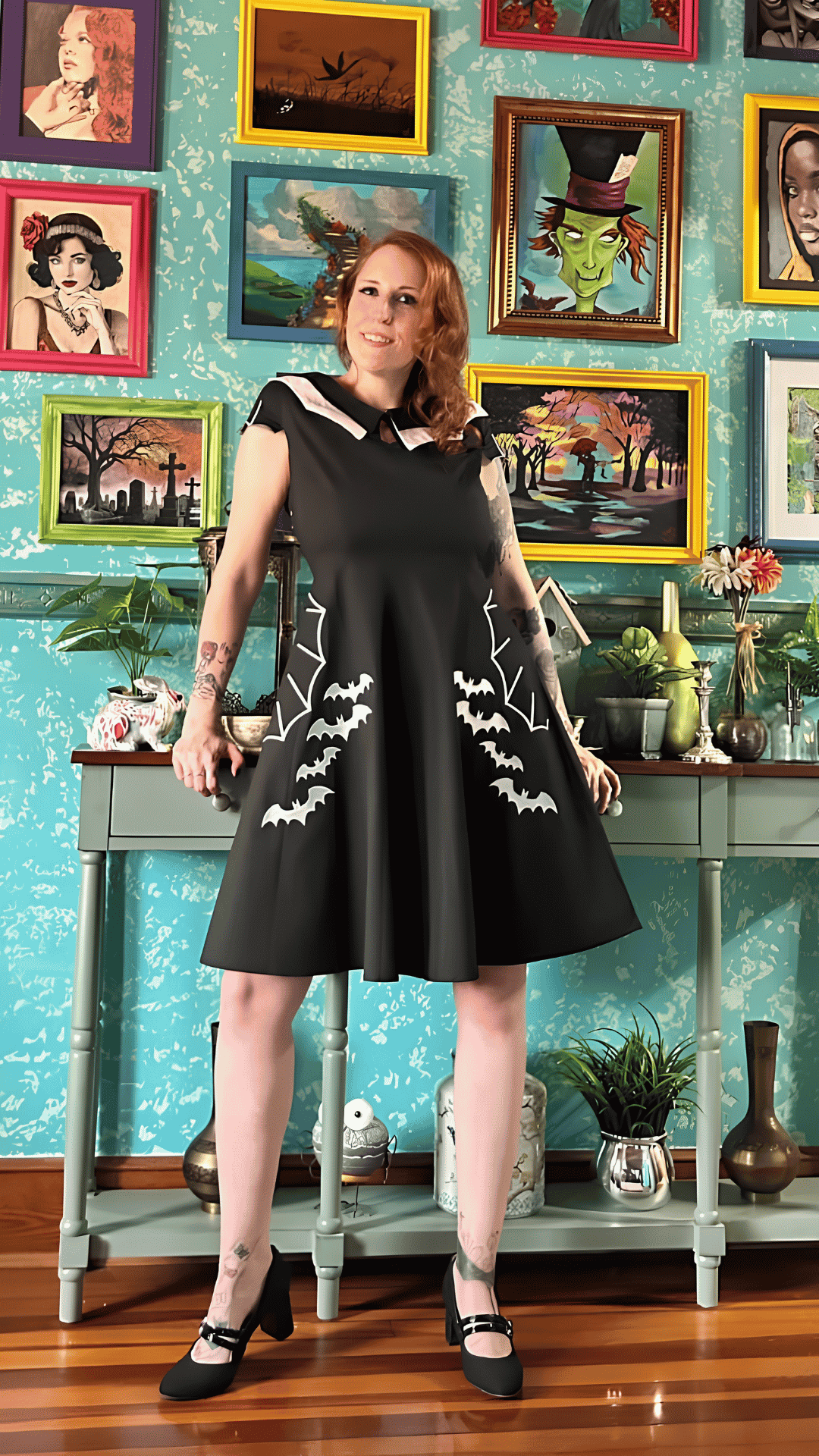 Naughty Kitten Clothing - Kitten Hellena Harlow Bat  Wing Dress Shoot 