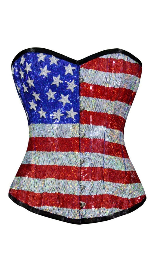 Naughty Kitten Liberty Deluxe Sequin Corset Front View