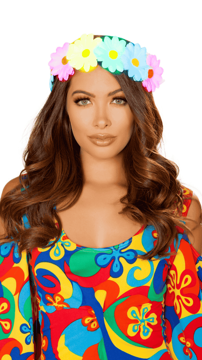 Naughty Kitten Halloween Hippie Costume Accessories Light-up Sunflower Headband Front View