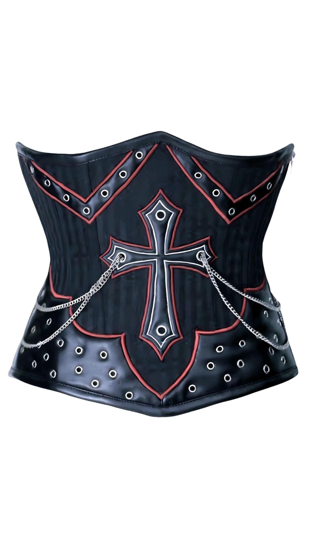 Naughty Kitten Lilith Cross & Chain Corset Front View Leah Savino Photoshoot