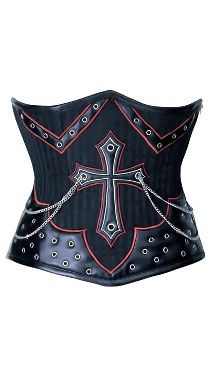 Naughty Kitten Lilith Cross & Chain Corset Front View Leah Savino Photoshoot